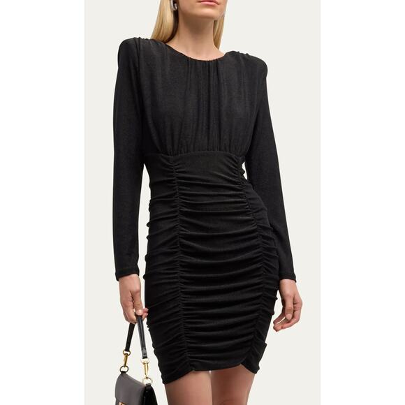 VERONICA BEARD NWT Jeremiah Long-Sleeve Ruched Mini Dress Black Size Large $298 - Picture 4 of 8